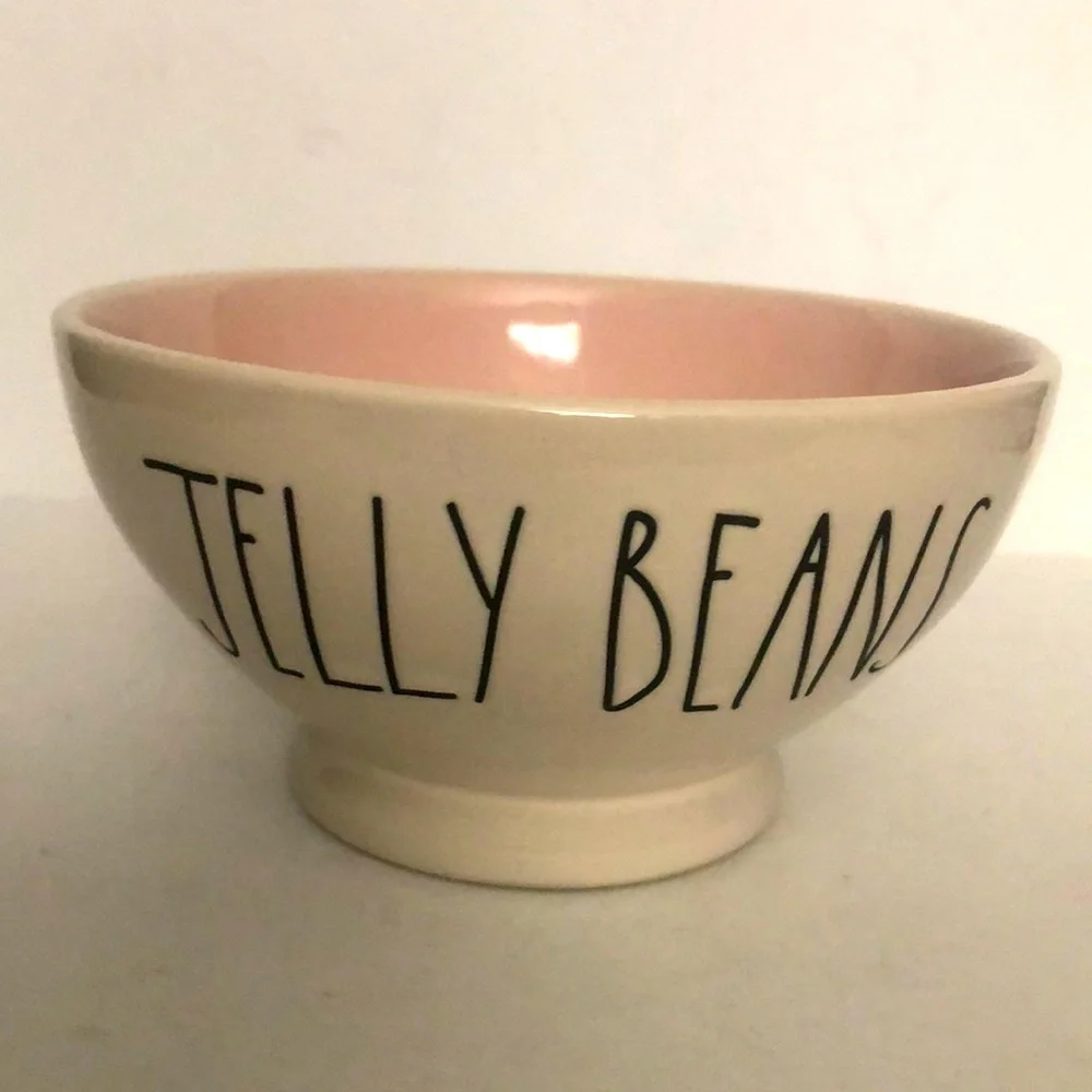 Rae Dunn Small Pedestal Bowl  “Jelly Beans”  with Pink Interior